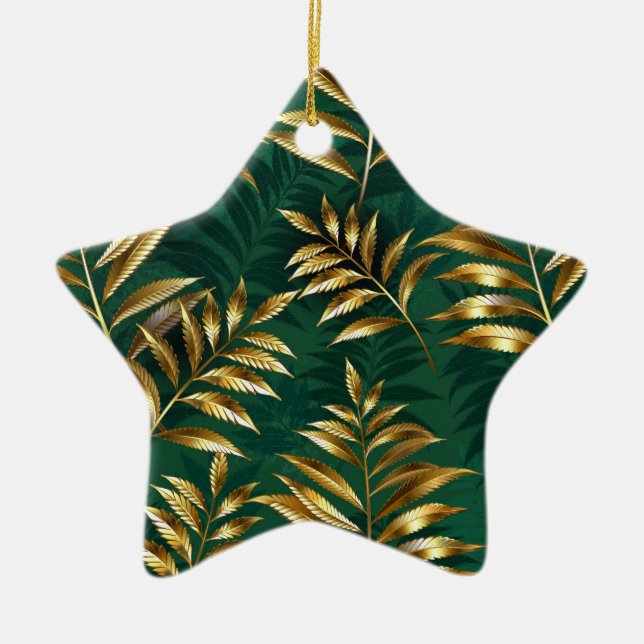 Seamless pattern with golden ferns ceramic tree decoration (Front)