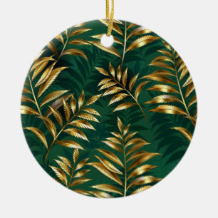 Seamless pattern with golden ferns ceramic tree decoration