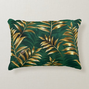 Seamless pattern with golden ferns decorative cushion