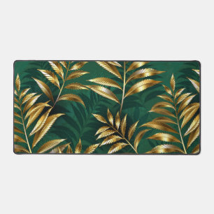 Seamless pattern with golden ferns desk mat