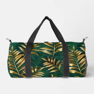 Seamless pattern with golden ferns duffle bag