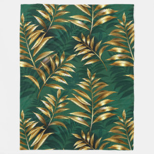 Seamless pattern with golden ferns fleece blanket
