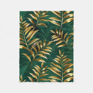 Seamless pattern with golden ferns fleece blanket