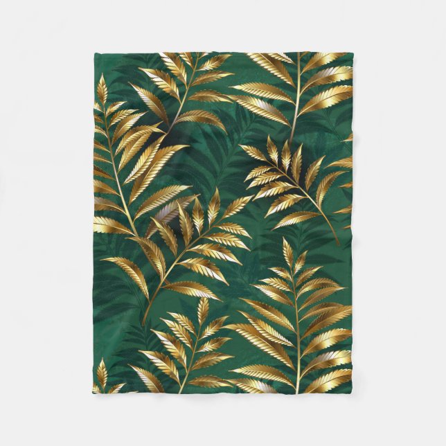 Seamless pattern with golden ferns fleece blanket (Front)
