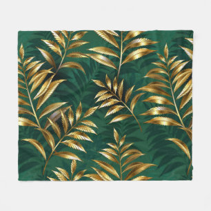 Seamless pattern with golden ferns fleece blanket