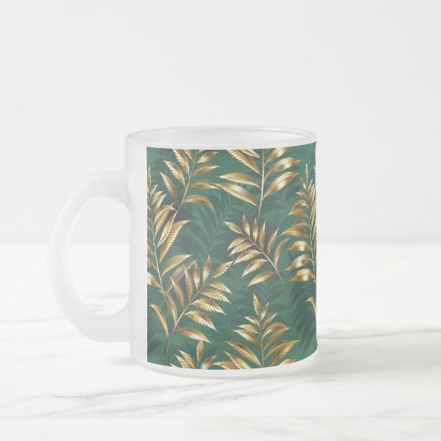 Seamless pattern with golden ferns frosted glass coffee mug (Left)