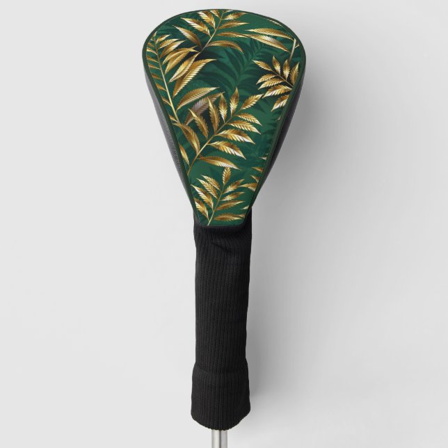 Seamless pattern with golden ferns golf head cover (Front)