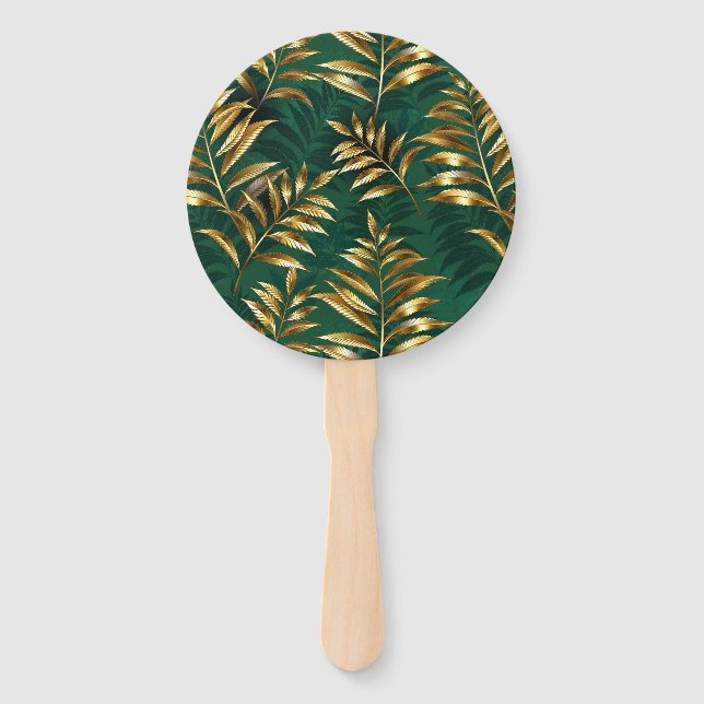 Seamless pattern with golden ferns hand fan (Front)