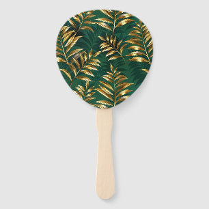 Seamless pattern with golden ferns hand fan