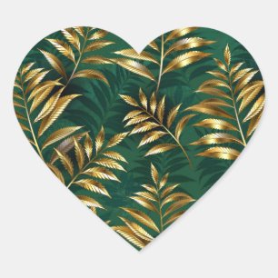 Seamless pattern with golden ferns heart sticker