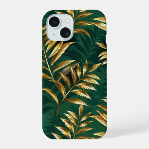 Seamless pattern with golden ferns iPhone 15 case