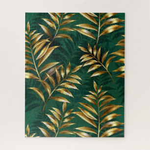 Seamless pattern with golden ferns jigsaw puzzle