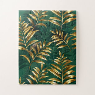 Seamless pattern with golden ferns jigsaw puzzle