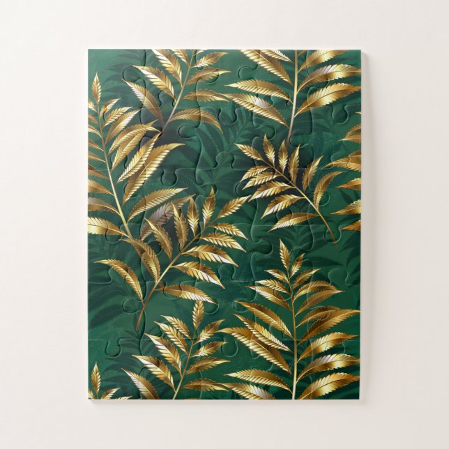 Seamless pattern with golden ferns jigsaw puzzle (Vertical)