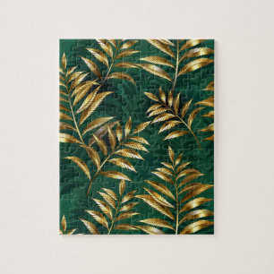 Seamless pattern with golden ferns jigsaw puzzle