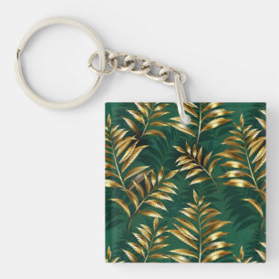 Seamless pattern with golden ferns key ring
