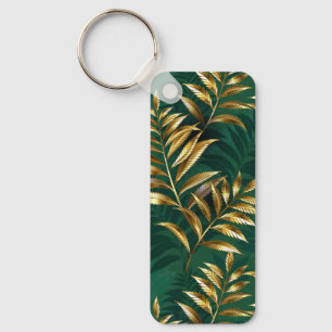 Seamless pattern with golden ferns key ring