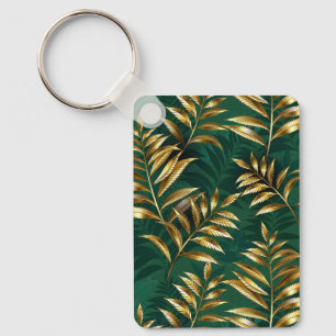 Seamless pattern with golden ferns key ring