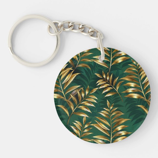 Seamless pattern with golden ferns key ring (Front)