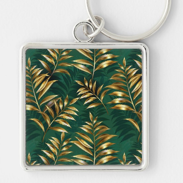 Seamless pattern with golden ferns key ring (Front)