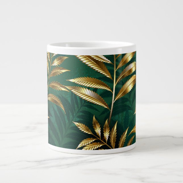 Seamless pattern with golden ferns large coffee mug (Front)