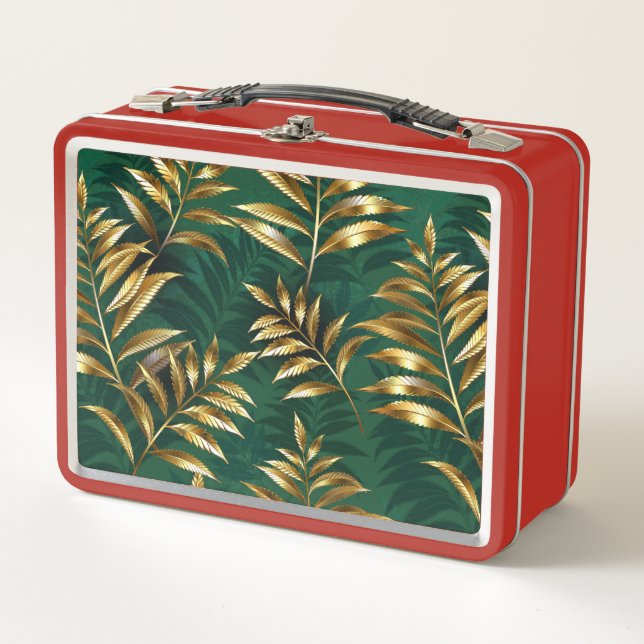 Seamless pattern with golden ferns metal lunch box (Front)