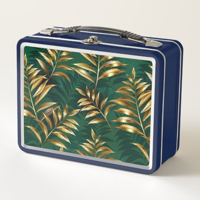Seamless pattern with golden ferns metal lunch box (Front)