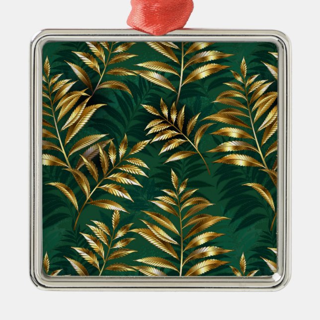 Seamless pattern with golden ferns metal tree decoration (Front)