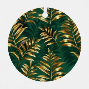 Seamless pattern with golden ferns metal tree decoration