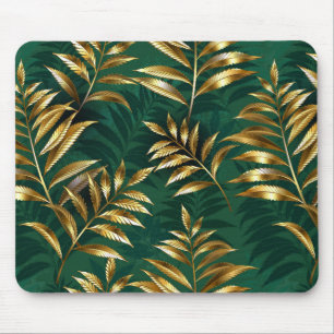 Seamless pattern with golden ferns mouse mat