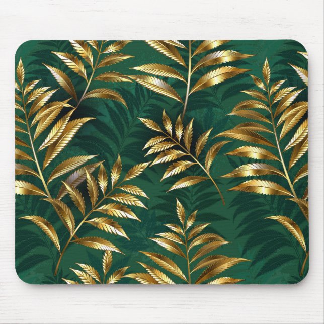 Seamless pattern with golden ferns mouse mat (Front)