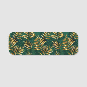 Seamless pattern with golden ferns name tag