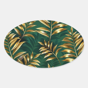 Seamless pattern with golden ferns oval sticker