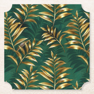 Seamless pattern with golden ferns paper coaster