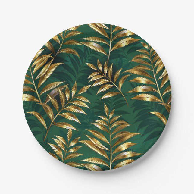 Seamless pattern with golden ferns paper plate (Front)