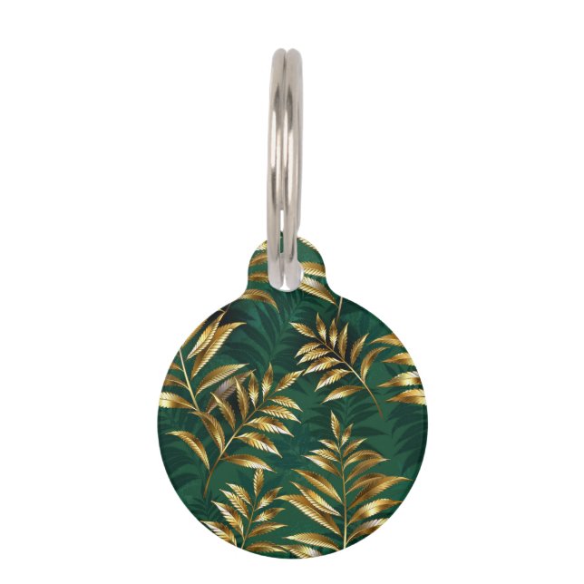 Seamless pattern with golden ferns pet tag (Front)