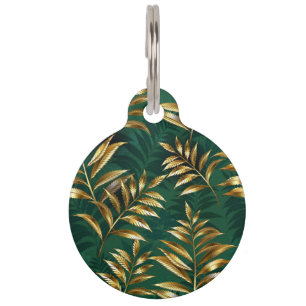 Seamless pattern with golden ferns pet tag