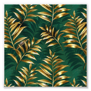 Seamless pattern with golden ferns photo print