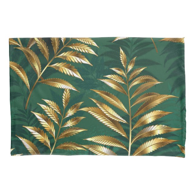 Seamless pattern with golden ferns pillowcase (Front-Left)