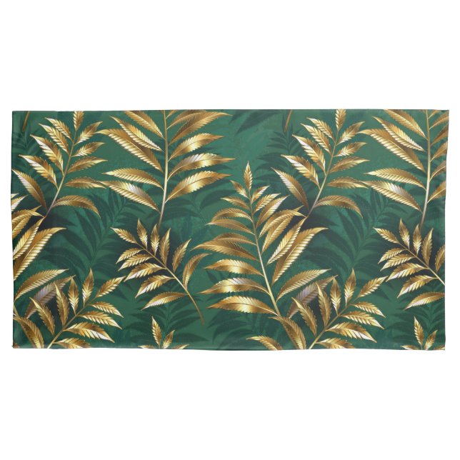 Seamless pattern with golden ferns pillowcase (Front-Left)