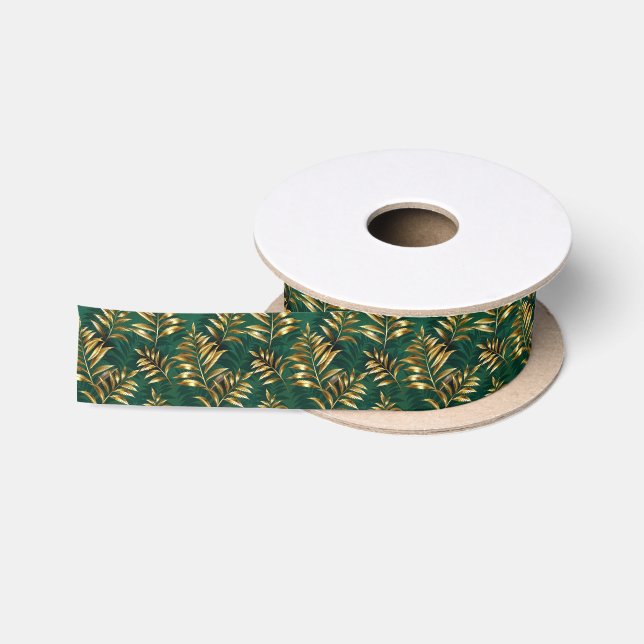Seamless pattern with golden ferns satin ribbon (Spool)