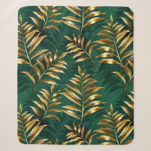 Seamless pattern with golden ferns sherpa blanket