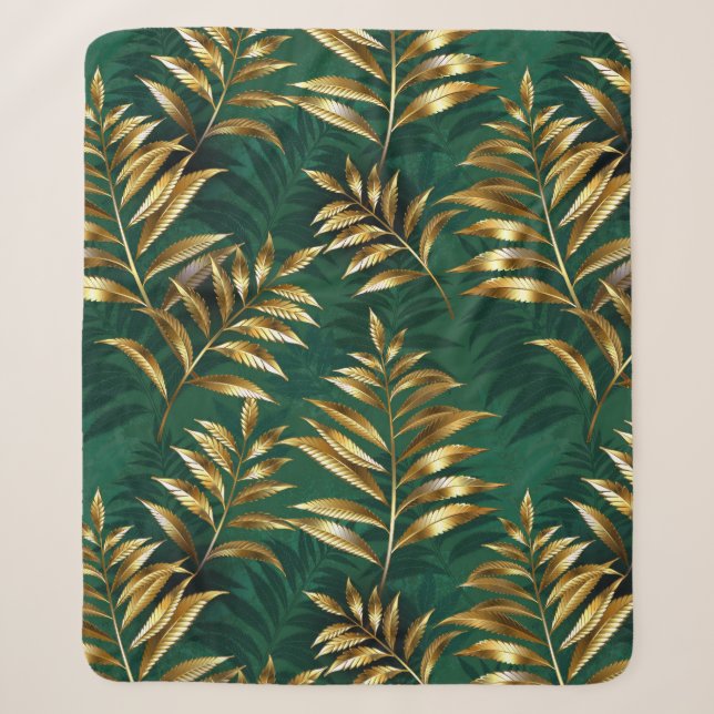 Seamless pattern with golden ferns sherpa blanket (Front)