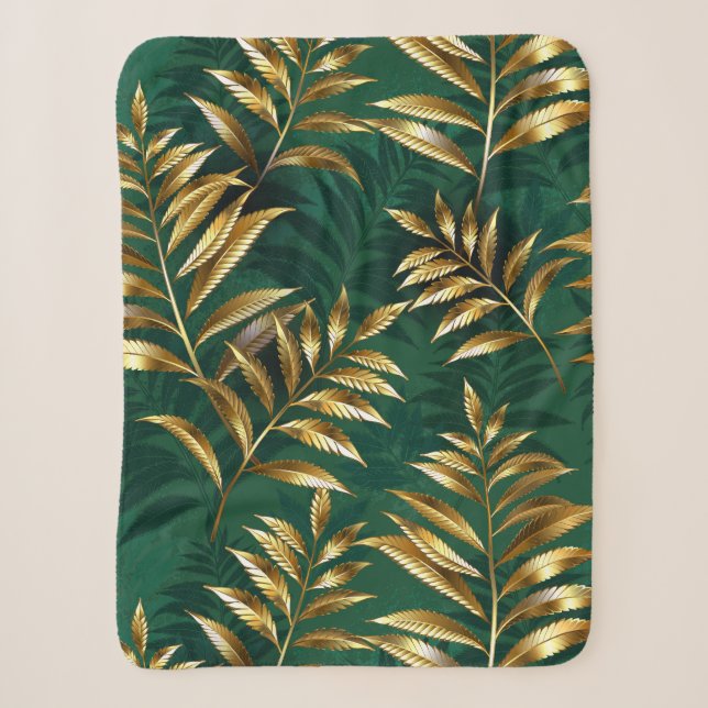 Seamless pattern with golden ferns sherpa blanket (Front)