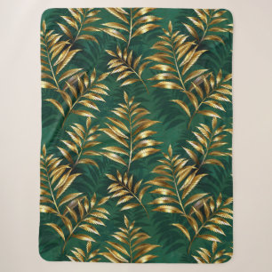 Seamless pattern with golden ferns sherpa blanket