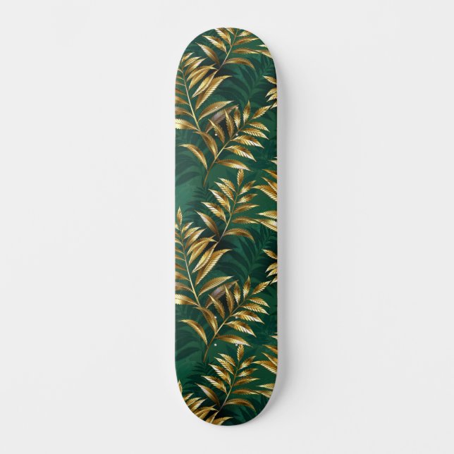 Seamless pattern with golden ferns skateboard (Front)