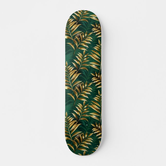 Seamless pattern with golden ferns skateboard (Front)