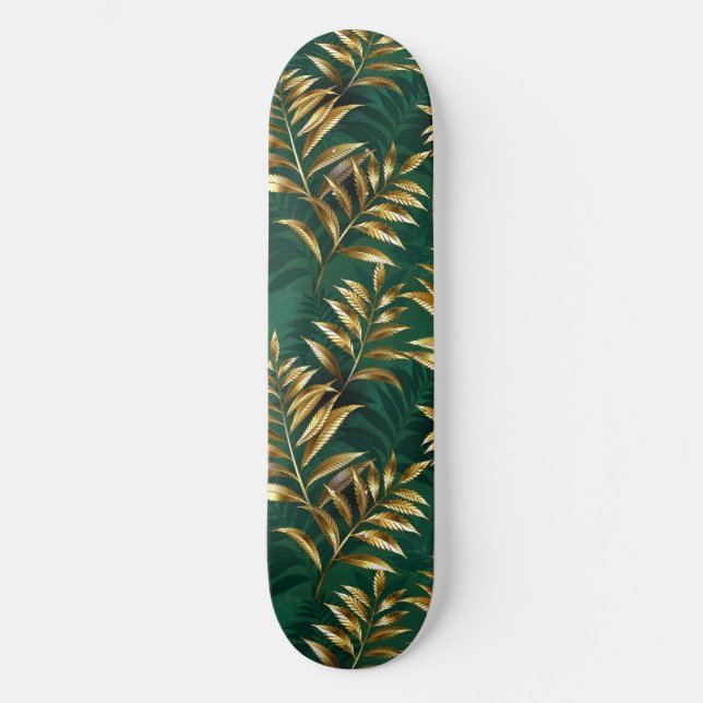 Seamless pattern with golden ferns skateboard (Front)