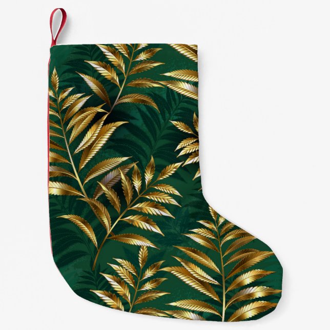 Seamless pattern with golden ferns small christmas stocking (Front)