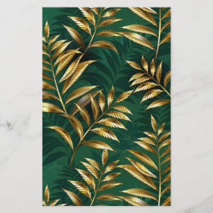 Seamless pattern with golden ferns stationery